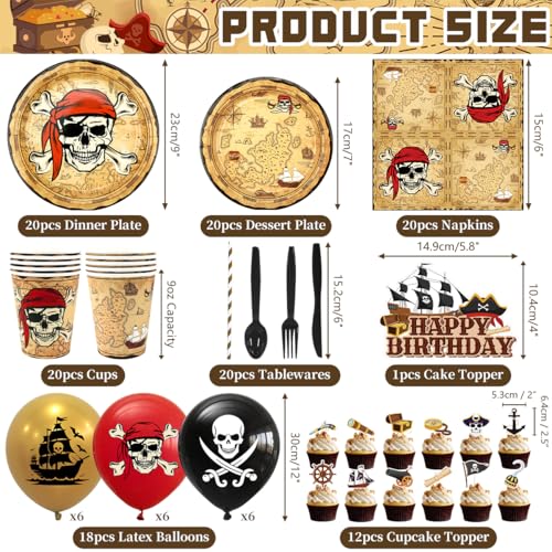 Pirate Party Decorations Kit for Kids - Plates, Cups, Napkins, Tablecloth, Balloons, Backdrop, Cake Toppers