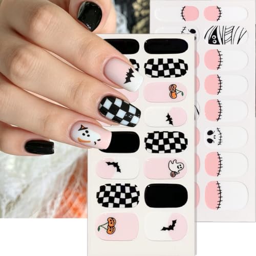 Halloween Nail Wrap Stickers Bat Checkerboard Nail Polish Strips - Style 17
