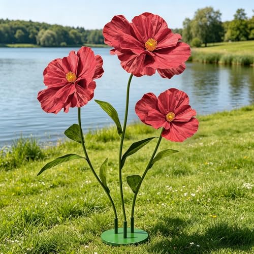 Large Red Poppy Flower Decoration - 5.5ft Outdoor Halloween Decor