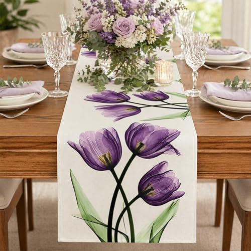 Purple Floral Table Runner 13x48 Inch Spring Summer Home Decor Boho Kitchen Dining