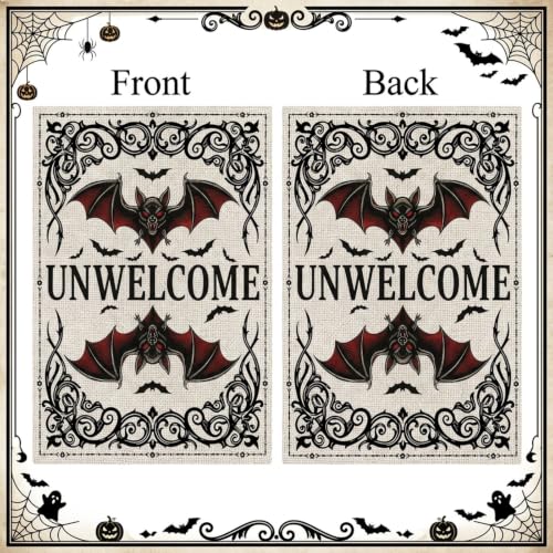 Halloween Bat Garden Flag - Unwelcome Bat Welcome Yard Decor 12x18 Inch