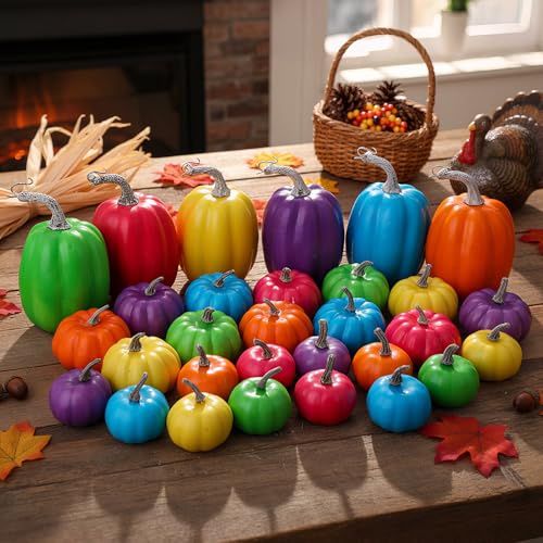 Colorful Fake Pumpkins Set of 30 - Fall Thanksgiving Halloween Decor