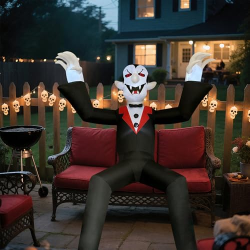 10ft Giant Sitting Vampire Inflatable Halloween Decoration with LED Lights - Outdoor Yard & Party Prop