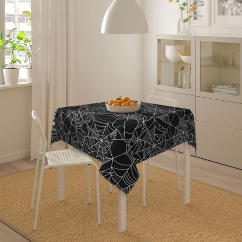 Halloween Cobweb Tablecloth 60x60 Inch Square Black Dust-Proof & Wrinkle Resistant