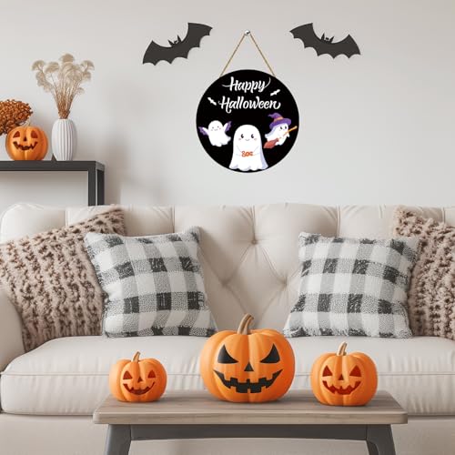 Halloween Door Sign Decor - Cute Ghost & Bat Welcome Halloween Wall Hanging