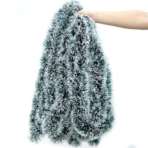 Dark Green 50FT Christmas Tinsel Garland Snow Flocked Artificial Greenery for Holiday Decor