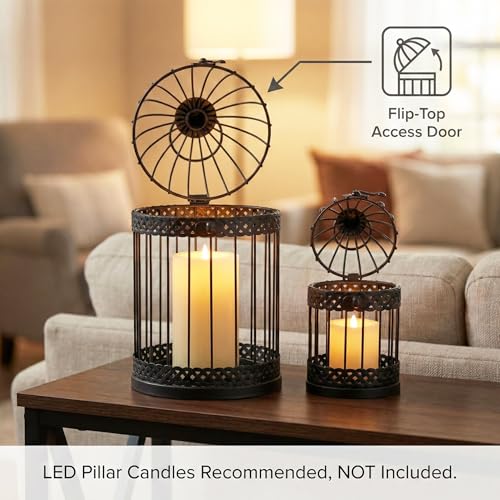 Decorative Bird Cage Candle Holders Set - Medium & Mini Black Lanterns