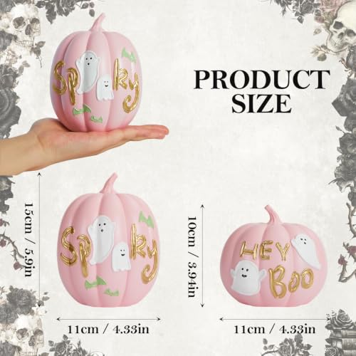 Pink Halloween Pumpkin Decor Set with Ghost and Bat - Fall & Spooky Table Centerpieces - WDS WONDROUS