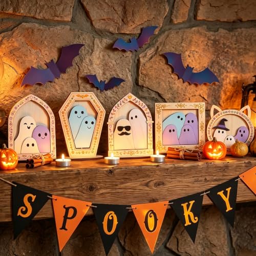 Halloween Wooden Ghost Ornaments - 12 Whimsical Family-Friendly Decorations