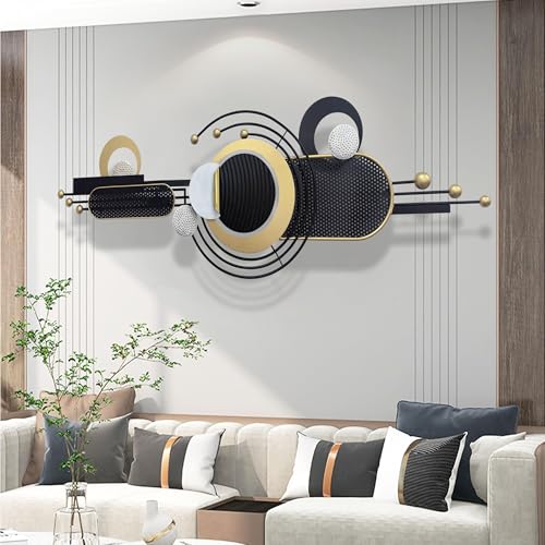 Large Modern Metal Wall Art - Black Geometric Abstract for Living Room - 58x18 in, Easy to Hang