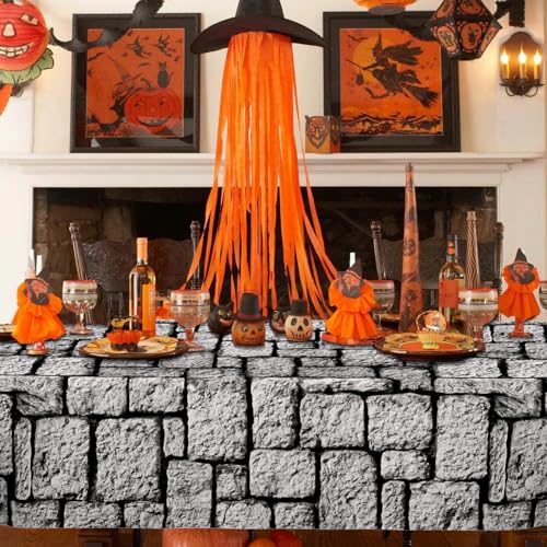 2 Pack Stone Wall Tablecloths - Medieval Brick Stone Plastic Table Cover for Halloween & Parties Variation of Stone / 2 Pack
