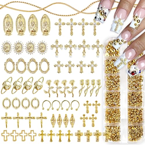 Gold 3D Cross Nail Charms & Religious Beads for Nail Art & Crafts