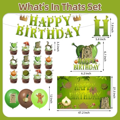 Green Monster Birthday Party Decorations Kit with Cake Toppers Banner Balloons Backdrop - 42 Pieces