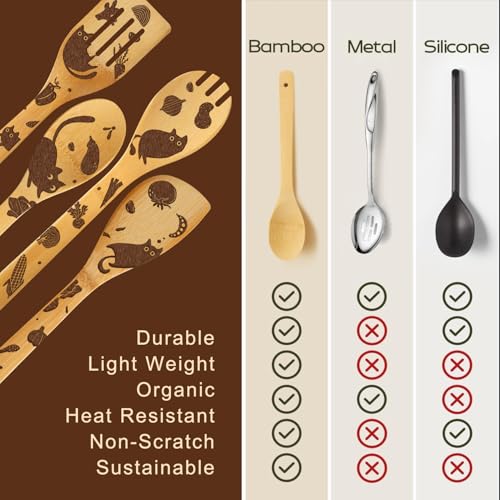 Cute Cat-Themed Cutting Board Set with Spoons & Cleaning Sponge - Black Cat Variation