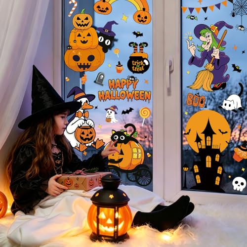 Halloween Window Clings Decor - 8 Large Electrostatic Stickers for Doors and Windows