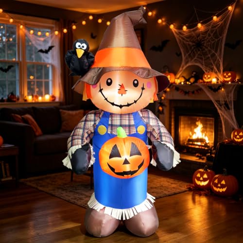 5FT Outdoor Halloween Inflatable Scarecrow with LED Lights for Garden & Yard Decor