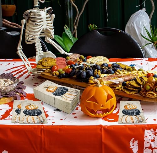 Halloween Guest Napkins Set - 100 Assorted Pumpkin, Bat & Web Designs, Disposable Party Tableware