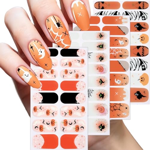 Halloween Glow-in-The-Dark Nail Wraps - Ghost & Pumpkin French Tips, 4 Sheets, Style 10