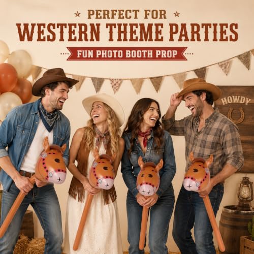 Brown Inflatable Horse Head Balloons - 6 Pack, Reusable Western Party Decorations