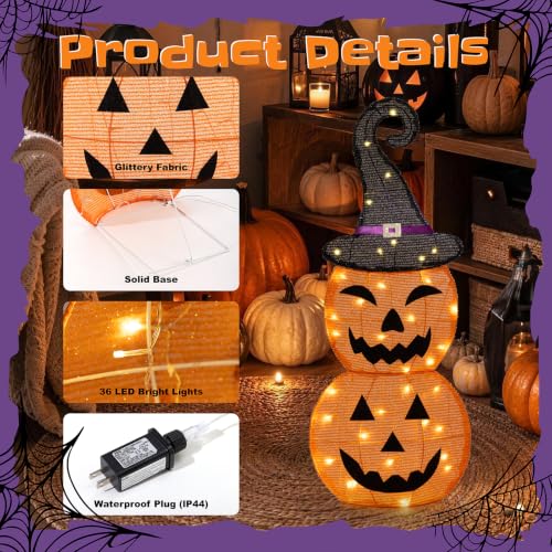 36-Inch Lighted Halloween Pumpkin Decorations with 36 LEDs - Pumpkin Variation