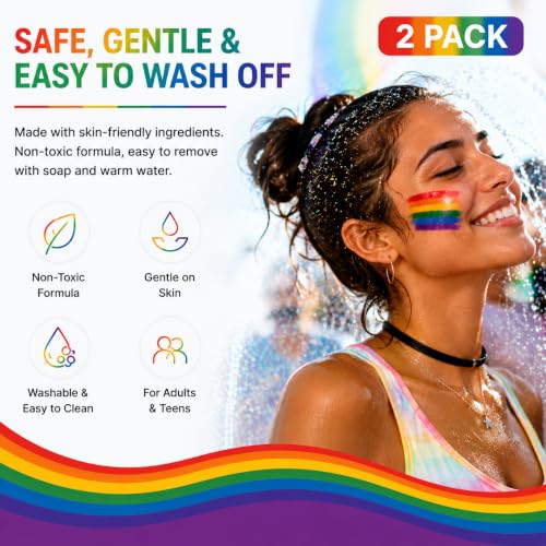 Rainbow Pride Face Paint Stick 2 Pack - Non-Toxic, Washable for LGBTQ Celebrations
