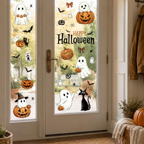 Halloween Window Clings Set - Cute Ghost Pumpkin Black Cat Decorations