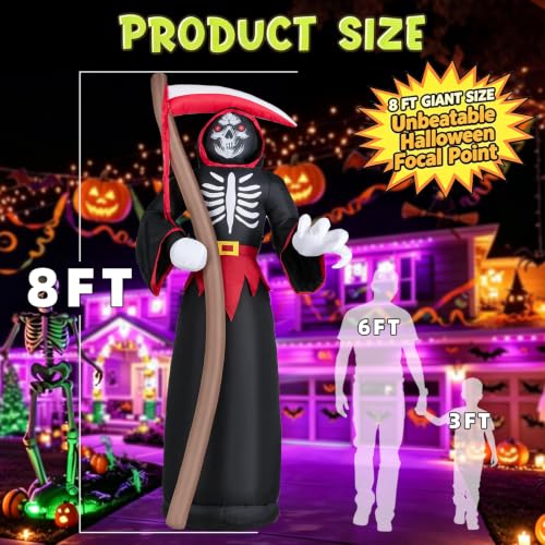 8FT Halloween Inflatable Grim Reaper Decoration - Black Reaper Yard Decor