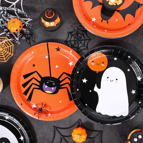 Halloween Paper Plates 9 Inch Pack of 24 - Spooky Bat Ghost Skull Design for Parties