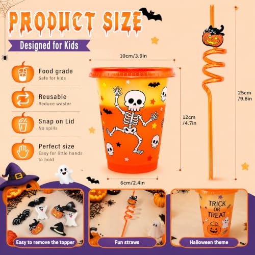24 Pack Color Changing Halloween Cups with Lids & Straws - Kids & Adults, 16 oz