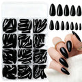 Black Almond Press-On Nails Set - Short Stiletto Fake Nail Tips for Manicure