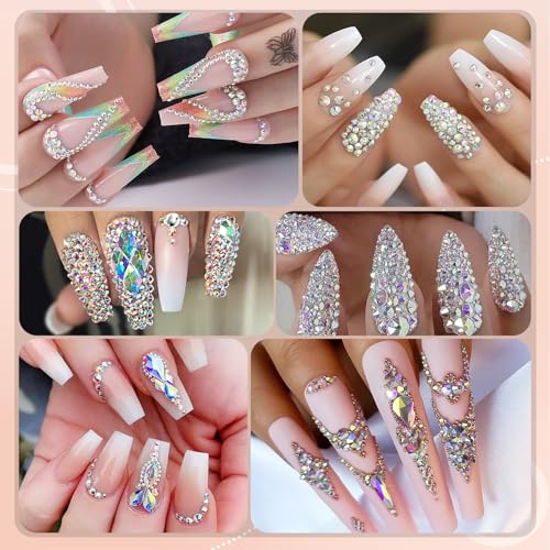 Nail Art Rhinestone Kit A01 AB & Clear Gems Multicolored 15ml Glue Set