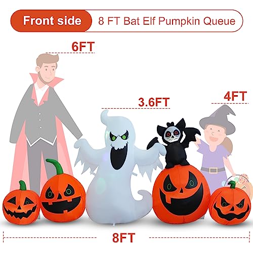 8ft Ghost Pumpkins Standing in a Row Halloween Inflatable Yard Decoration with LED Lights