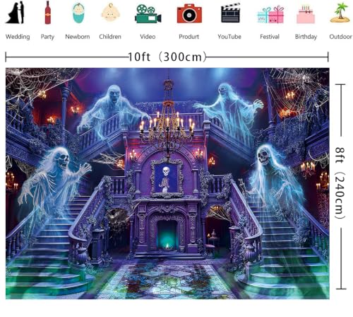 Halloween Haunted Mansion Backdrop Banner 10x8FT Ghost Staircase Spooky Castle Photography Background Gothic Horror House Decorations for Kids Adults Photo Booth Props