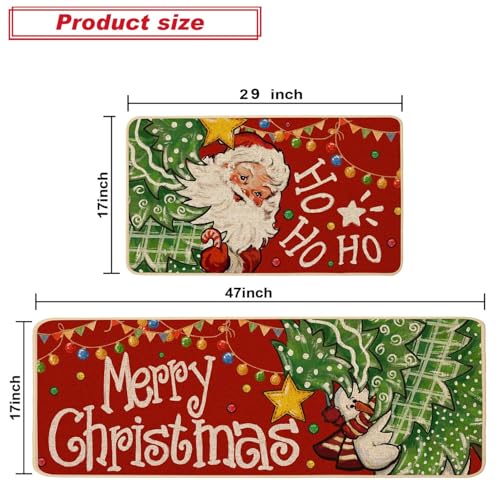 Christmas Kitchen Rugs Set of 2 - Red Claus & Snowman, 17x29 & 17x47 Inches