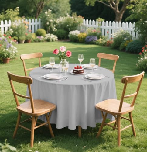 Silver Round Disposable Tablecloth 84x84 Inch Pack of 2 - Waterproof Party Cover