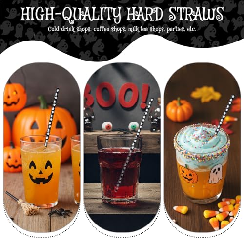 Halloween Ghost Reusable Drinking Straws Bulk - Black & White, 9 Inch, 50 Pieces