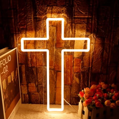 Neon Cross Sign for Bedroom Wall Decor - Jesus Christ Neon Light