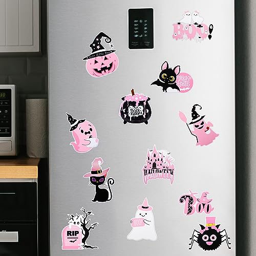 Halloween Refrigerator Magnets Set - Pink Pumpkin Ghost Spider Bat Decals for Fridge & Metal Surfaces