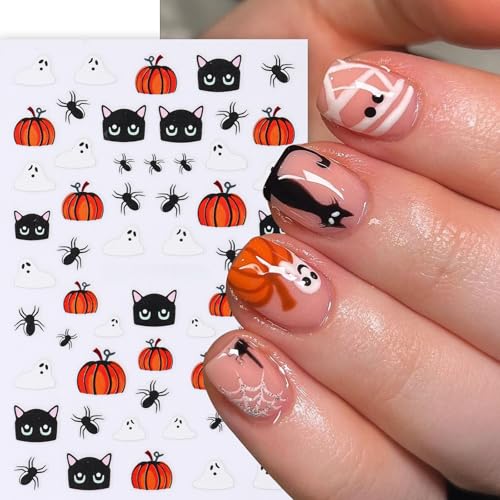 Halloween Nail Art Stickers - Ghost Pumpkin Spider Bats 3D Self-Adhesive Decals - Bats Variation