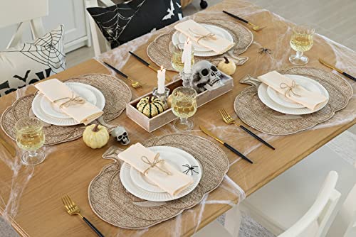 Halloween Placemats Set of 4 - Jack O'Lantern Burlap & Polyester Table Decor