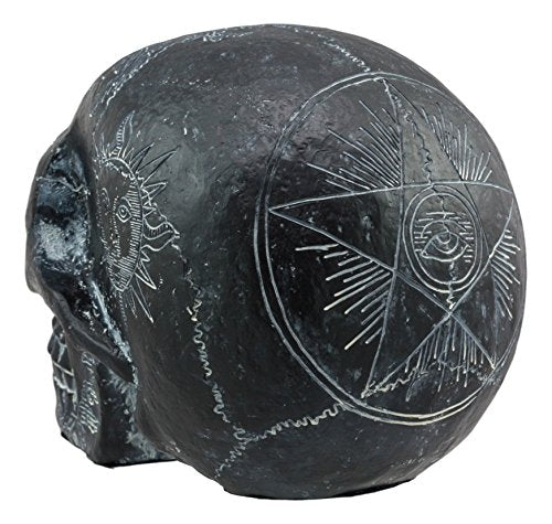 Black Solar Astrology Ouija Spirit Skull Statue - Paranormal Decor, Halloween Centerpiece