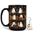 Ghost Reading Book Mug with Keychain - 15oz Black Ceramic Coffee Cup Gift for Book Lovers - Bookish Halloween Gift - Book Ghost Variation