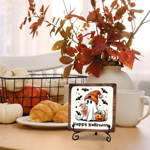 Cute Ghost Halloween Wooden Plaque with Metal Support - Home & Office Decor