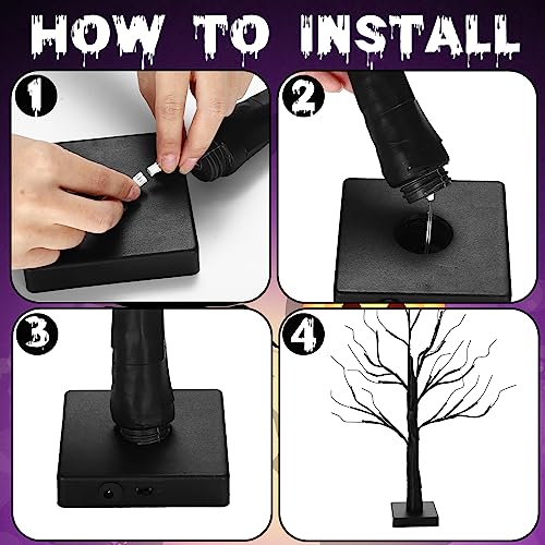 Halloween Black Tree with Lights 24 Inch Spooky Style Indoor Decoration Set