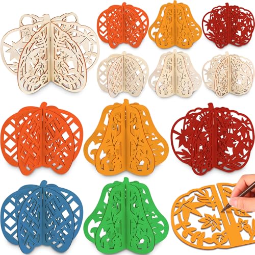 Fall Pumpkin Wooden Cutouts - 36 Pcs DIY Unfinished Signs 7.8 Inch - Autumn Thanksgiving Decor