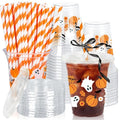 Halloween Plastic Cups with Lids & Straws - Ghost Pumpkin Design, 50 Pack, 12oz