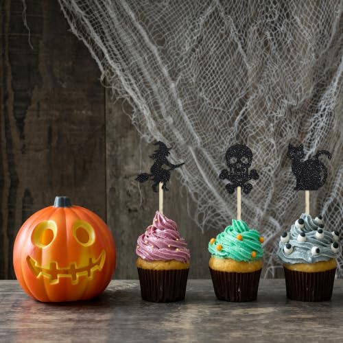Halloween Cupcake Toppers - 30 Pcs Black Glitter Cake Decorations - Variation of THIS listing