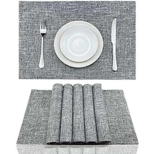 Heat Resistant Cloth Placemats Set of 6 - Mottled Grey & Brown, Rustic Table Decor
