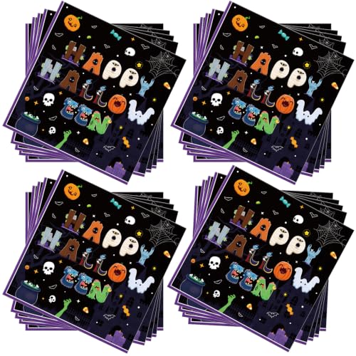 Black Halloween Napkins 50 Pack - Cute Monster & Pumpkin Party Table Decor Variation