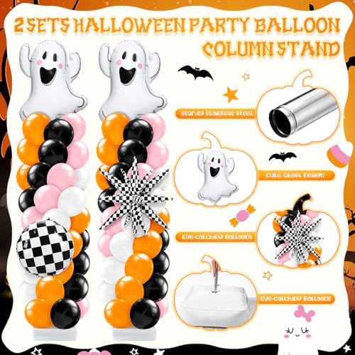 Halloween Balloon Arch Kit with Ghost & Star Foil Balloons - Pink, Orange, Black, White, Ghost Variation